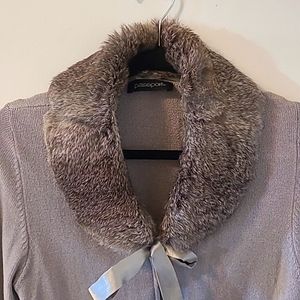 Grey cardigan with faux fur collar size small